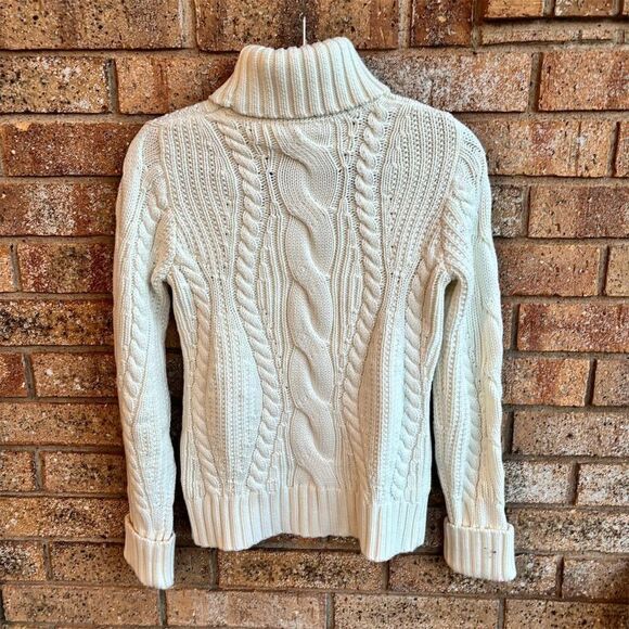 Lands' End Women's XS Ivory Cable Knit Turtleneck Sweater - Picture 2 of 4